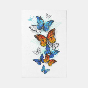 Flying Butterflies Morpho and Monarch Outdoor Rug