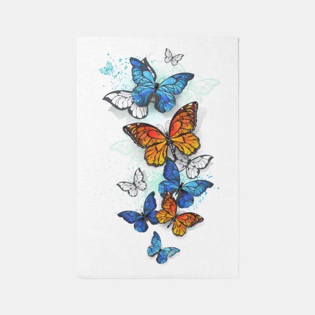 Flying Butterflies Morpho and Monarch Outdoor Rug (Front (Vertical))
