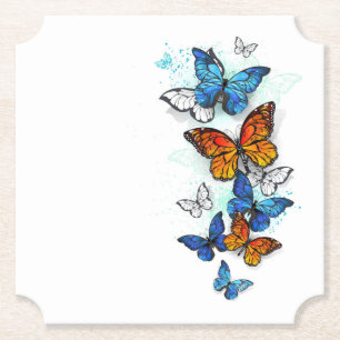 Flying Butterflies Morpho and Monarch Paper Coaster