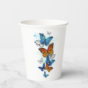 Flying Butterflies Morpho and Monarch Paper Cups