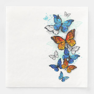 Flying Butterflies Morpho and Monarch Paper Dinner Napkins