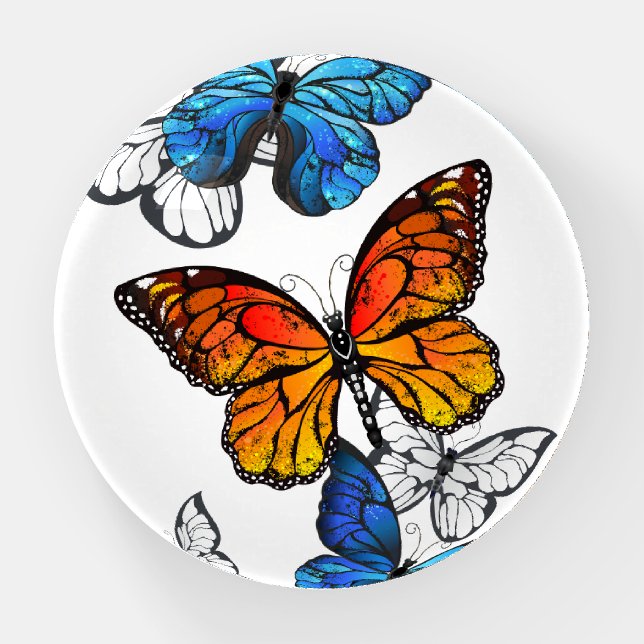 Flying Butterflies Morpho and Monarch Paperweight (Front)