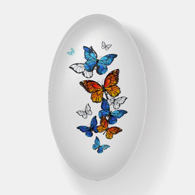 Flying Butterflies Morpho and Monarch Paperweight (Vertical)