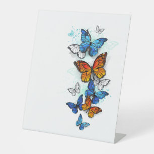 Flying Butterflies Morpho and Monarch Pedestal Sign