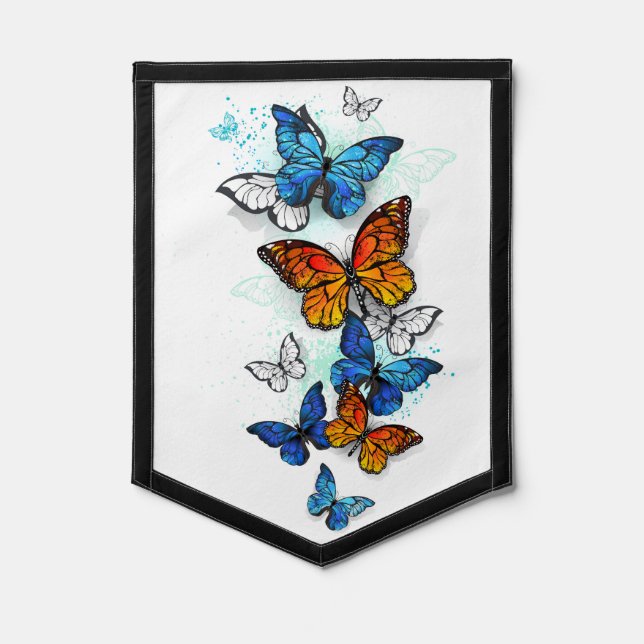 Flying Butterflies Morpho and Monarch Pennant (Front)
