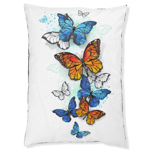 Flying Butterflies Morpho and Monarch Pet Bed (Front Vertical)