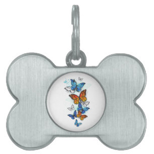 Flying Butterflies Morpho and Monarch Pet ID Tag
