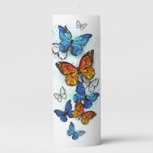 Flying Butterflies Morpho and Monarch Pillar Candle