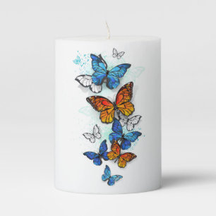 Flying Butterflies Morpho and Monarch Pillar Candle