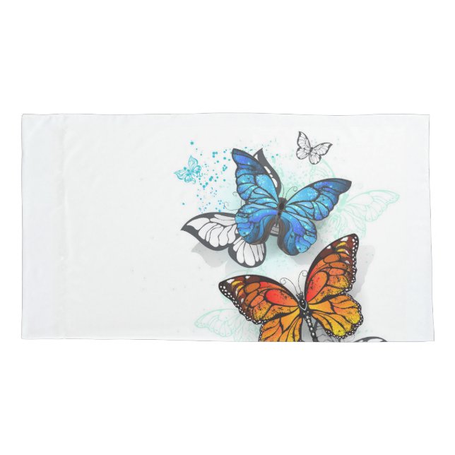 Flying Butterflies Morpho and Monarch Pillow Case (Back)