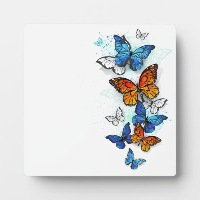 Flying Butterflies Morpho and Monarch Plaque (Front)