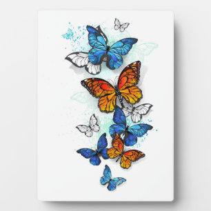 Flying Butterflies Morpho and Monarch Plaque