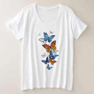 Flying Butterflies Morpho and Monarch Plus Size T-Shirt