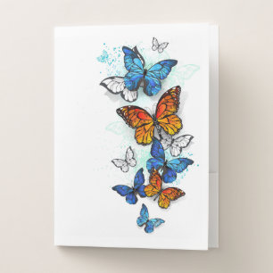Flying Butterflies Morpho and Monarch Pocket Folder