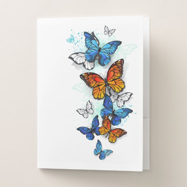 Flying Butterflies Morpho and Monarch Pocket Folder (Front)