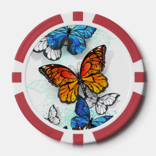 Flying Butterflies Morpho and Monarch Poker Chips