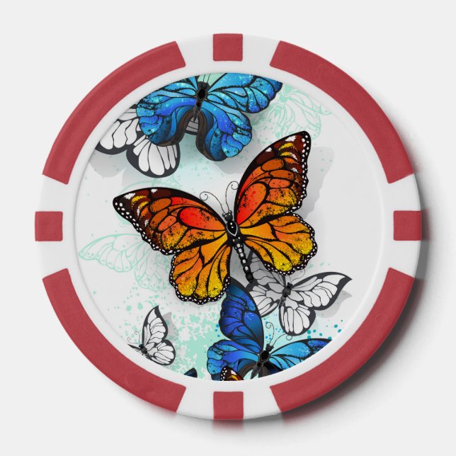 Flying Butterflies Morpho and Monarch Poker Chips (Front)