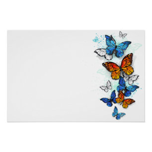 Flying Butterflies Morpho and Monarch Poster