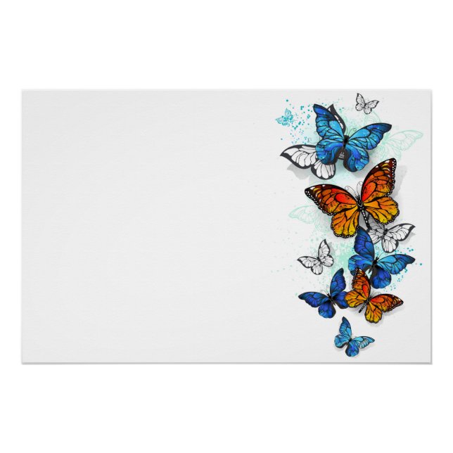 Flying Butterflies Morpho and Monarch Poster (Front)