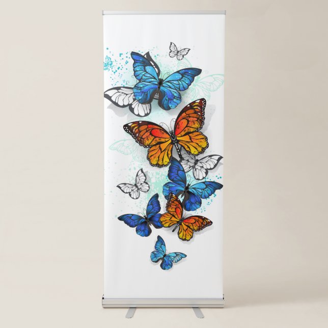 Flying Butterflies Morpho and Monarch Retractable Banner (Front)