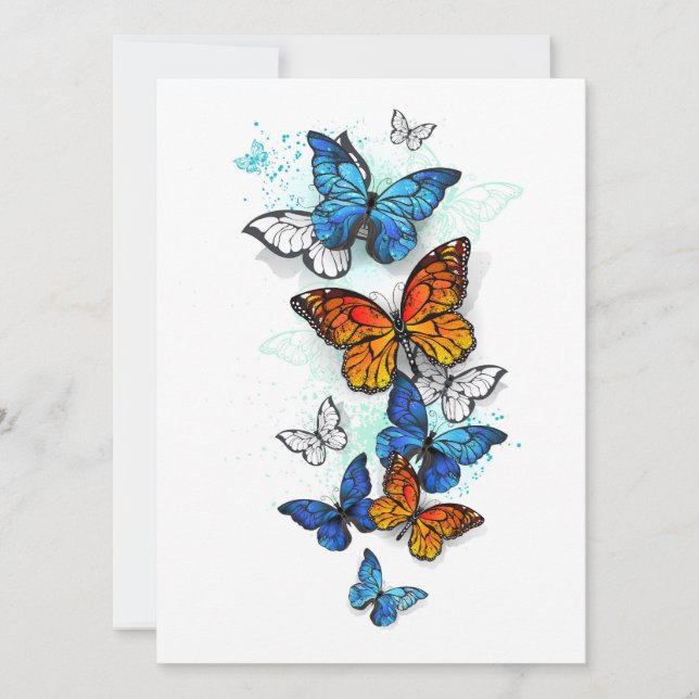 Flying Butterflies Morpho and Monarch Save The Date (Front)