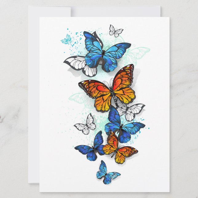 Flying Butterflies Morpho and Monarch Save The Date (Front)