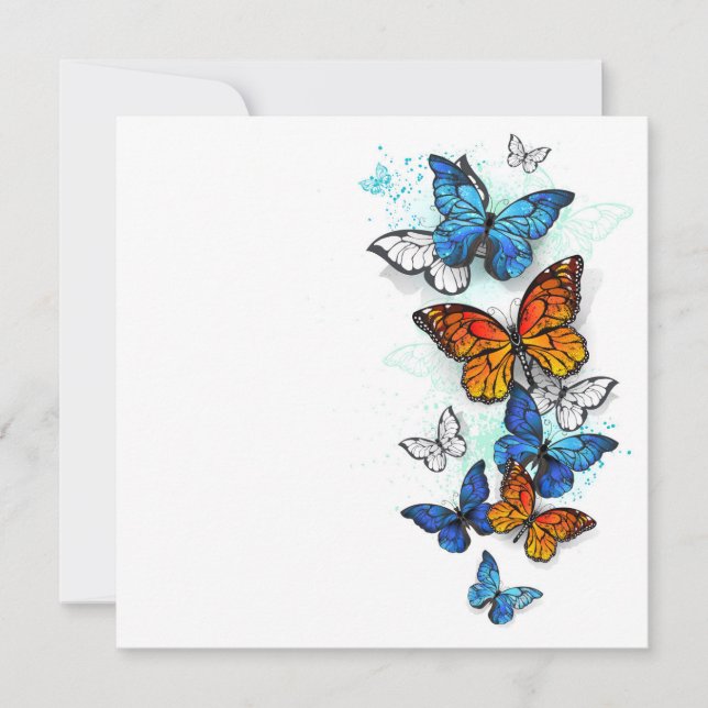 Flying Butterflies Morpho and Monarch Save The Date (Front)