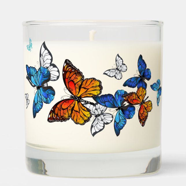 Flying Butterflies Morpho and Monarch Scented Candle (Front)