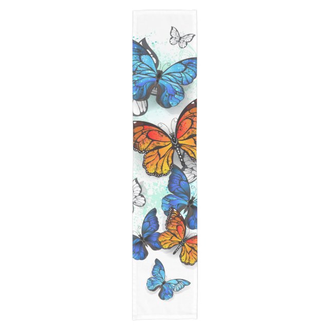 Flying Butterflies Morpho and Monarch Short Table Runner (Front)