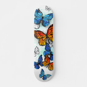 Flying Butterflies Morpho and Monarch Skateboard