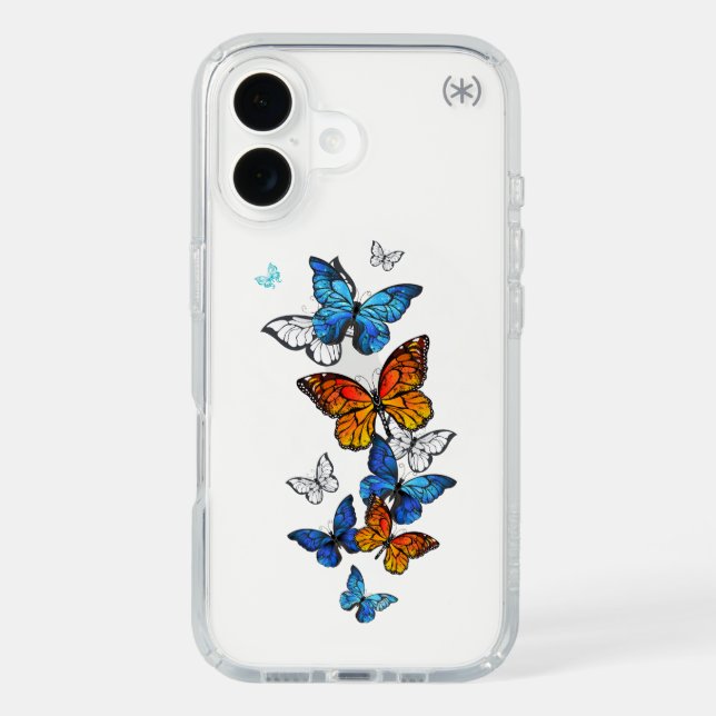 Flying Butterflies Morpho and Monarch Speck iPhone Case (Front)