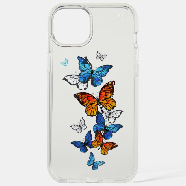 Flying Butterflies Morpho and Monarch Speck iPhone Case (Front)