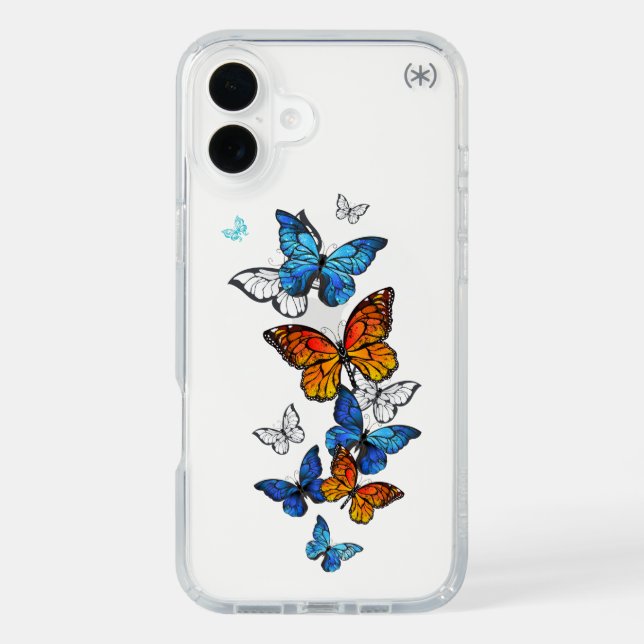 Flying Butterflies Morpho and Monarch Speck iPhone Case (Front)