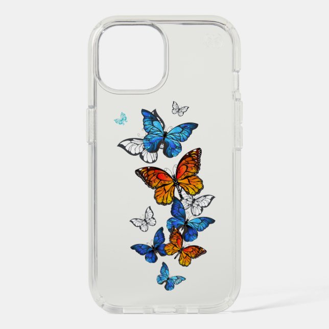 Flying Butterflies Morpho and Monarch Speck iPhone Case (Front)