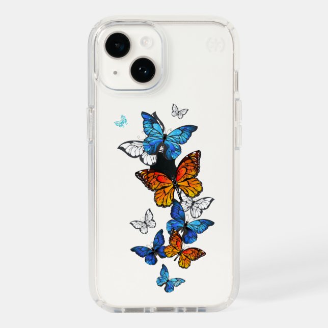 Flying Butterflies Morpho and Monarch Speck iPhone Case (Front)