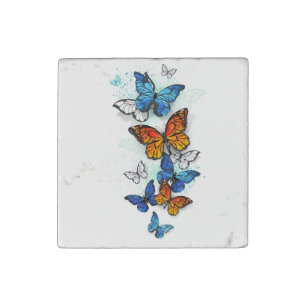 Flying Butterflies Morpho and Monarch Stone Magnet