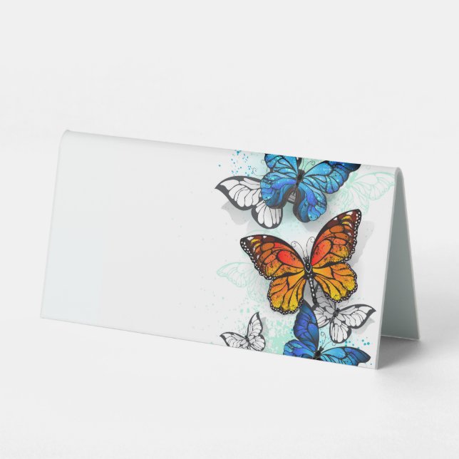 Flying Butterflies Morpho and Monarch Table Tent (Front)