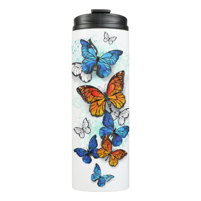 Flying Butterflies Morpho and Monarch Thermal Tumbler (Front)