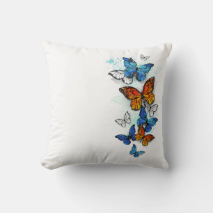 Flying Butterflies Morpho and Monarch Throw Pillow