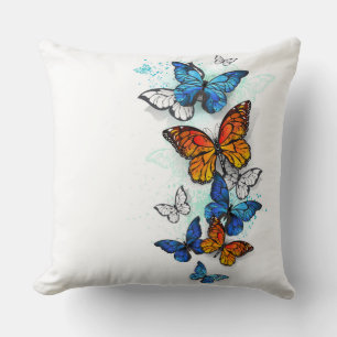 Flying Butterflies Morpho and Monarch Throw Pillow
