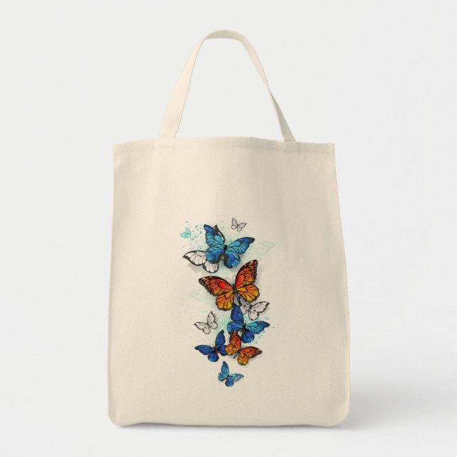 Flying Butterflies Morpho and Monarch Tote Bag (Front)
