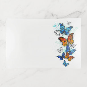 Flying Butterflies Morpho and Monarch Trinket Tray