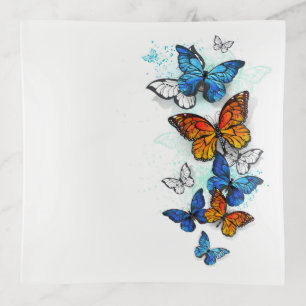 Flying Butterflies Morpho and Monarch Trinket Tray