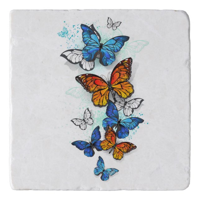 Flying Butterflies Morpho and Monarch Trivet (Front)
