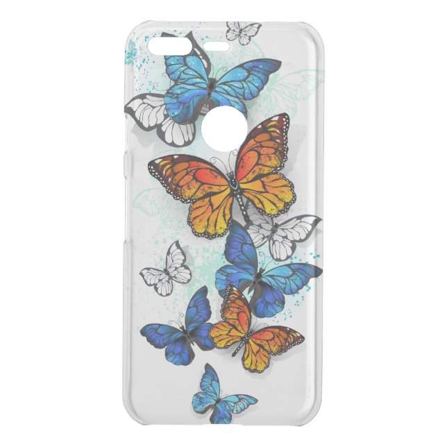 Flying Butterflies Morpho and Monarch Uncommon Google Pixel Case (Back)