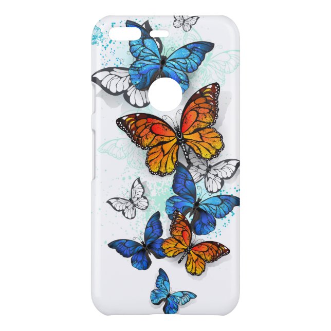 Flying Butterflies Morpho and Monarch Uncommon Google Pixel Case (Back)