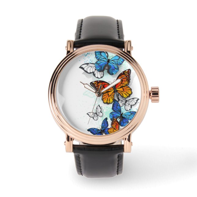 Flying Butterflies Morpho and Monarch Watch (Front)