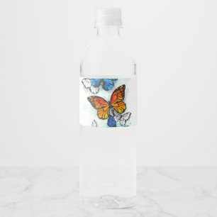 Flying Butterflies Morpho and Monarch Water Bottle Label