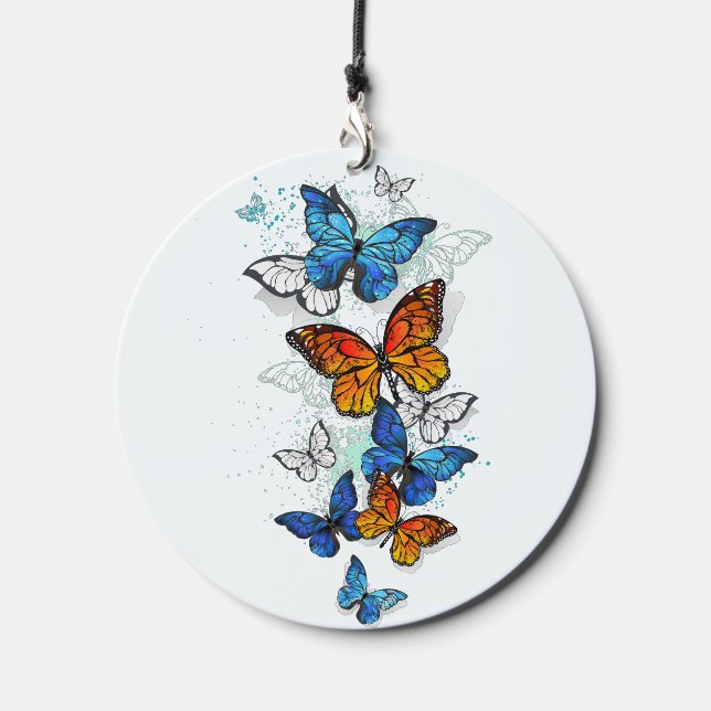 Flying Butterflies Morpho and Monarch Wind Chime (Front)