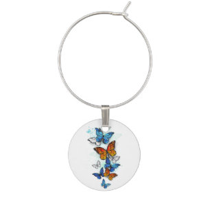 Flying Butterflies Morpho and Monarch Wine Charm